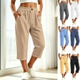 thumbnail image 3 of Oksale Lightweight Capris for Women Summer Plus Size Soft Cozy Cotton Capri Pants with Pockets Elastic Waist Long Beach Pants Navy 2XL, 3 of 8
