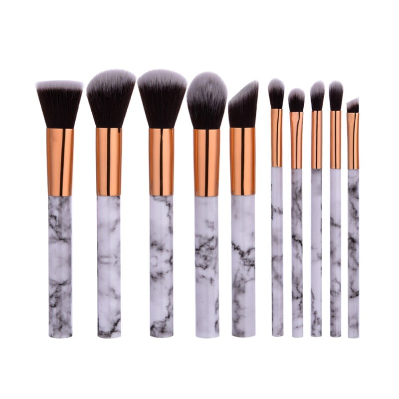 10PCS Marble Makeup Brush Set Face Eyeliner Blush Contour Foundation Cosmetic Brushes Kit