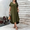 thumbnail image 2 of Dresses Plus Size Ladies Casual V Neck Solid Color Loose Fit Plus Size Dress Beach Plus Size Prom Dress Army Green XXXXXL, 2 of 6