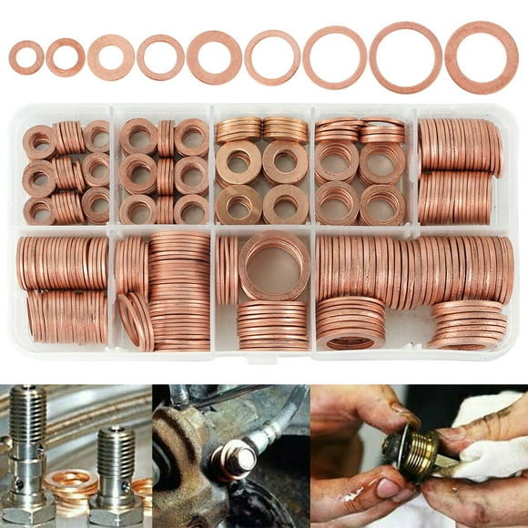 Yous Auto Juego Washers de Cobre de 400 Uds, M5-M14 Cobre Washers, 9 Tamaños Juego de Juntas de Cobre con Anillos Planos de Sellado de Cobre Hardware con Caja de Plástico