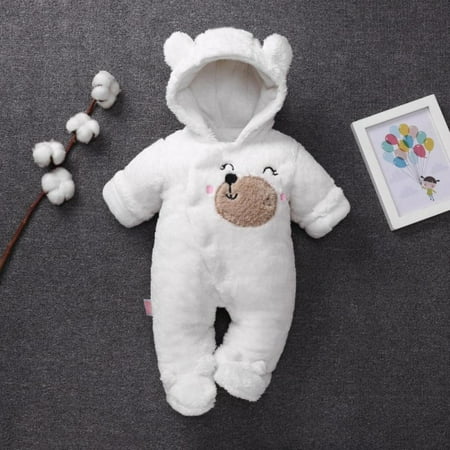 

URMAGIC Newborn Baby Cartoon Smile Bear Snowsuit Infant Jumpsuit Footie Romper Winter Coat Romper 8-12 Months