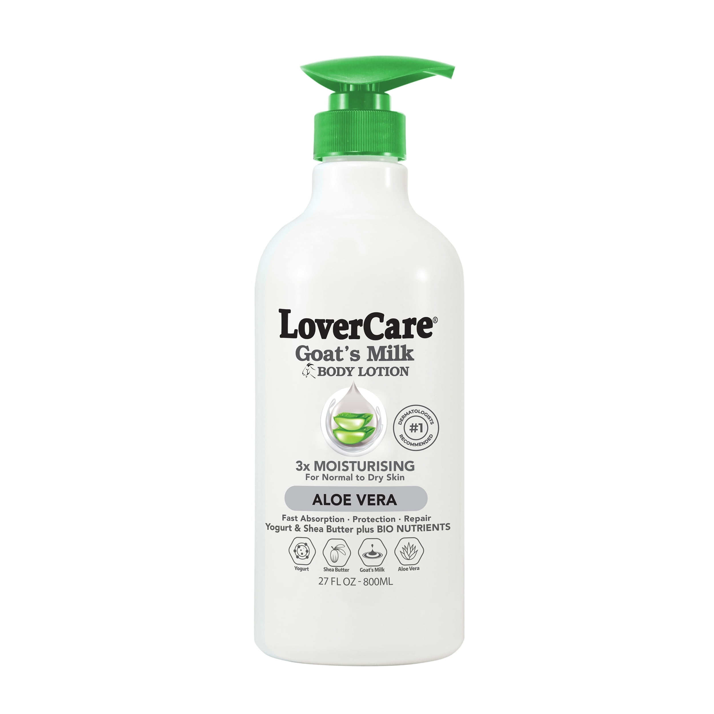 (2 pack) LoverCare goat's milk body lotion 3x moisturising Aloe Vera 27 fl oz 800 ml