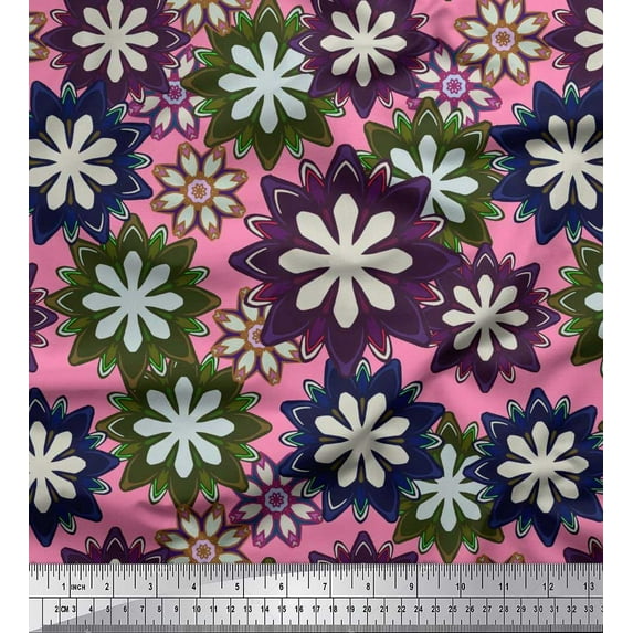 Soimoi Japan Crepe Satin Fabric Artistic Floral Print Sewing Fabric Yard 42 Inch Wide