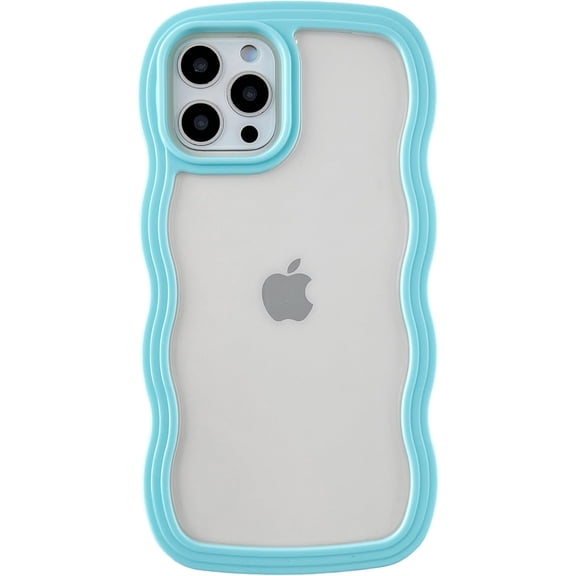 for iPhone 12 Pro Case,Cute Curly Wave Frame Shape Shockproof Soft Phone Case (Blue)