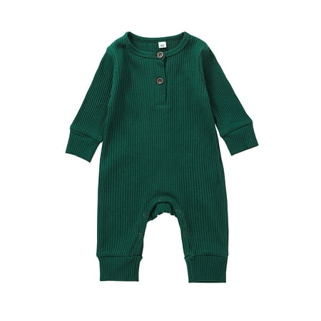 

Liliz Baby Boy Girl Button Romper One Piece Solid Color Knit Ribbed Jumpsuit