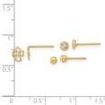 thumbnail image 2 of 14k Gold Polished Set Of Ball Post Religious Faith Cross and Cubic Zirconia Bezel 3 Pair Earrings Set 5.8 Ball Earring f, 2 of 2