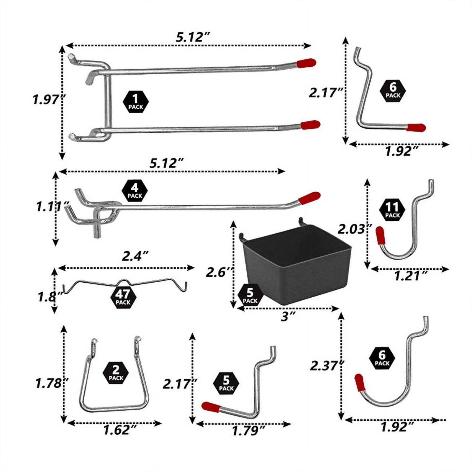 ckepdyeh 114 Pcs Peg Board Hooks Assortment with Metal Hooks Sets, Hole Plate Bins, Peg Locks for Organizing Storage System Tools Hole plate hook