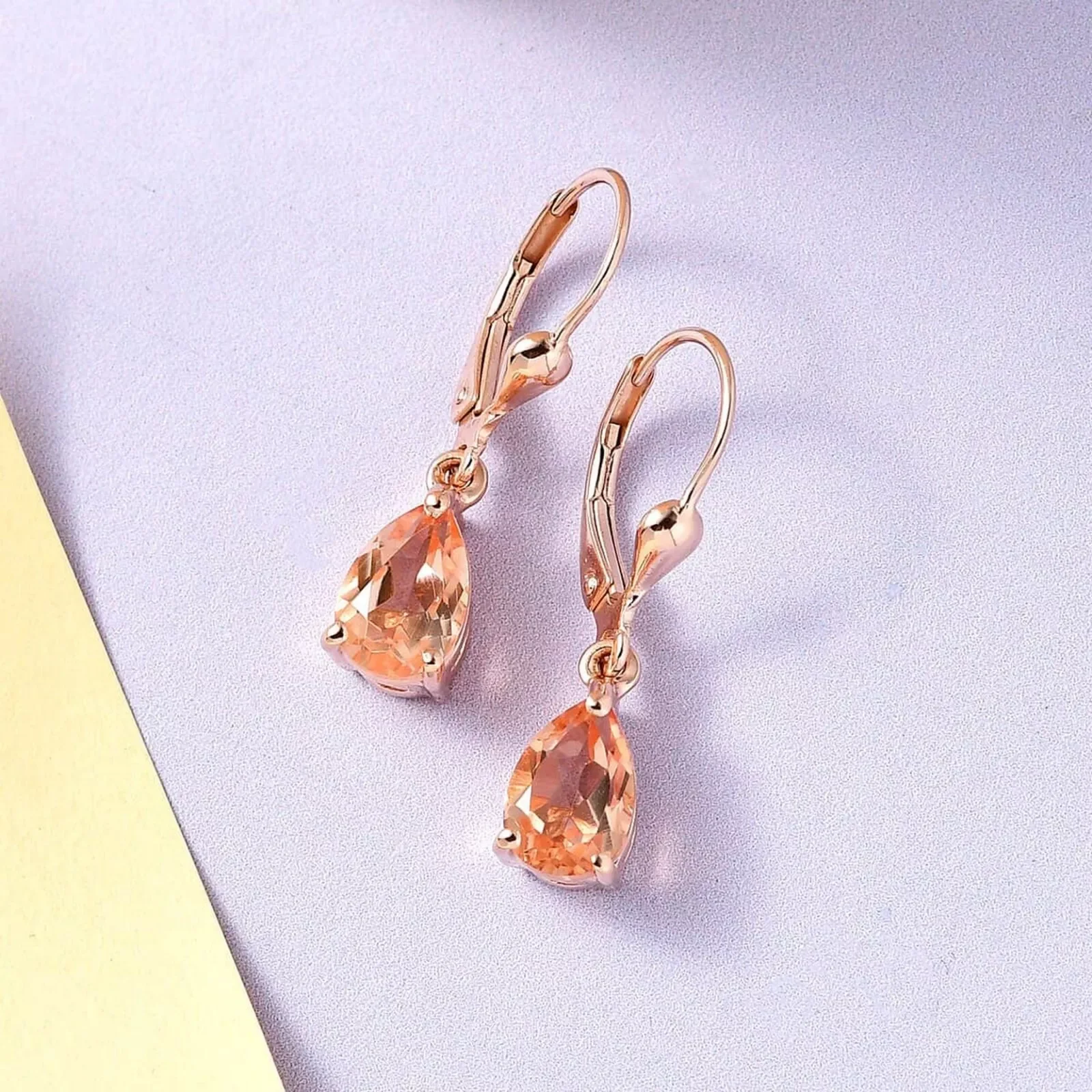 1.60 Ct Pear Cut Morganite CZ Dangle Earrings for Women in Rose Gold Over Sterling Silver – Elegant Solitaire Style