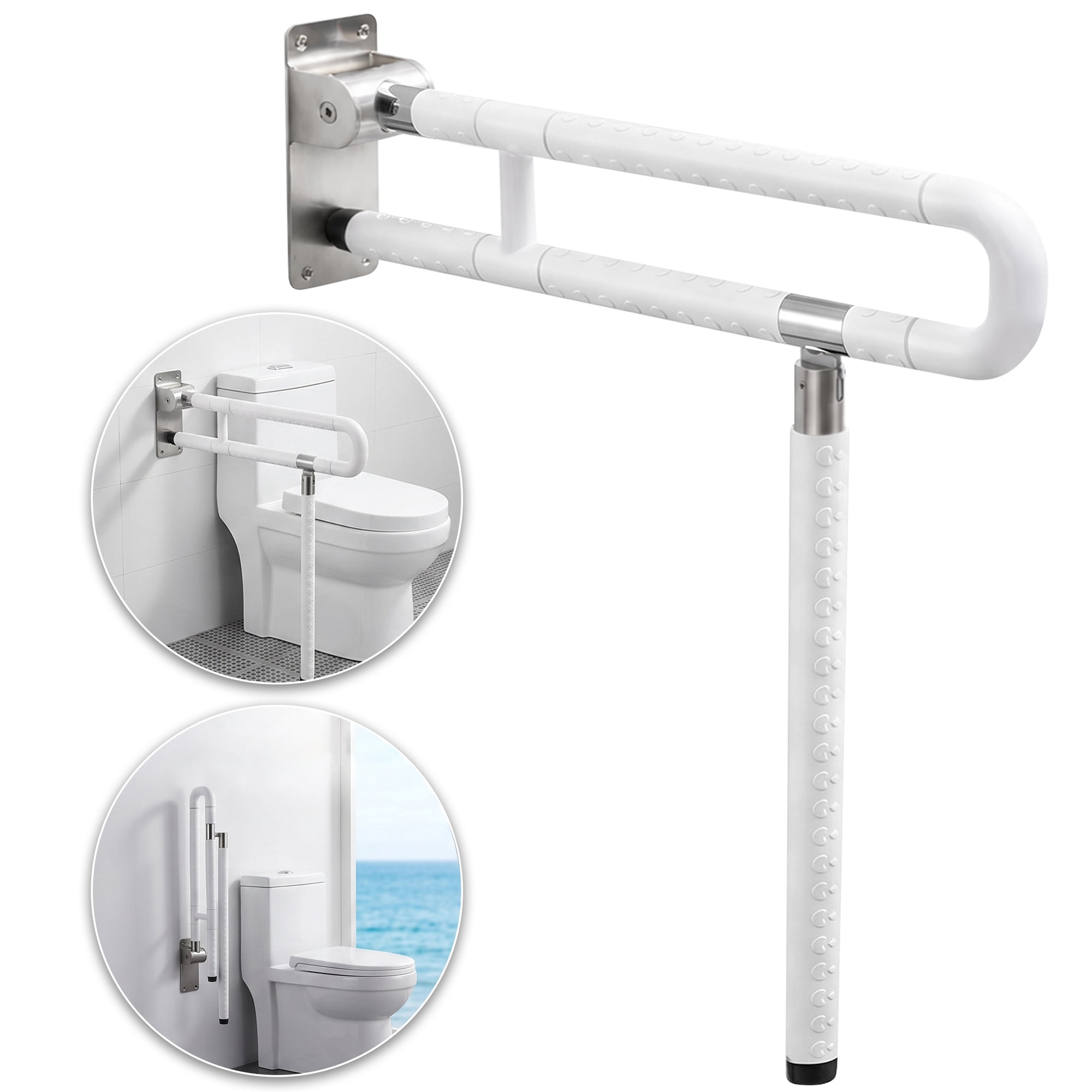 AOLIGO Foldable Toilet Grab Bar with Leg Support, Handicap Grab Bars for Bathroom, Toilet Safety Rails for Elderly Pregnant and Disabled