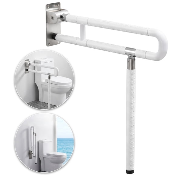 AOLIGO Foldable Toilet Grab Bar with Leg Support, Handicap Grab Bars for Bathroom, Toilet Safety Rails for Elderly Pregnant and Disabled