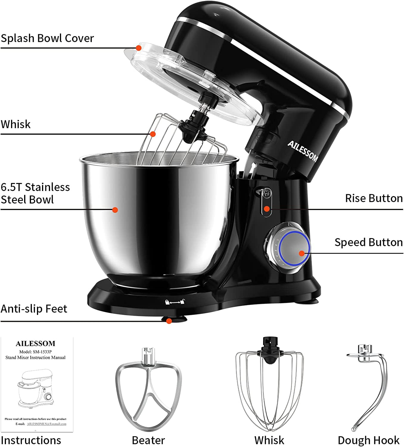 Cake Food Baking Electric Stand Mixer 3L 6 Speed Stainless Steel
