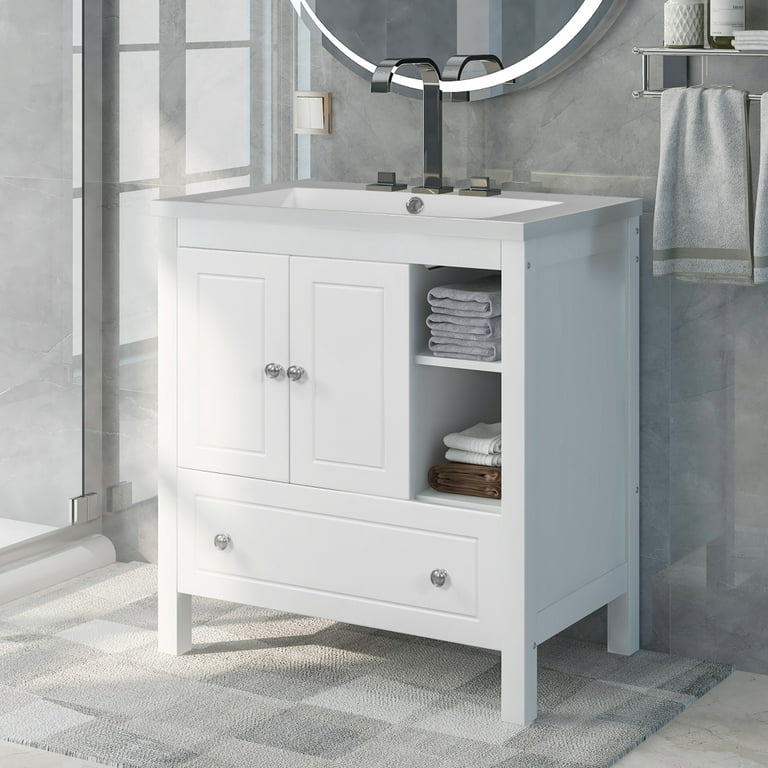  Linique 30 Modern Bathroom Vanity with Sink Combo Set, Solid  Wood Frame Bathroom Storage Cabinet with 2 Soft Closing Doors and a Drawer,  Multifunctional Storage, White : Tools & Home Improvement