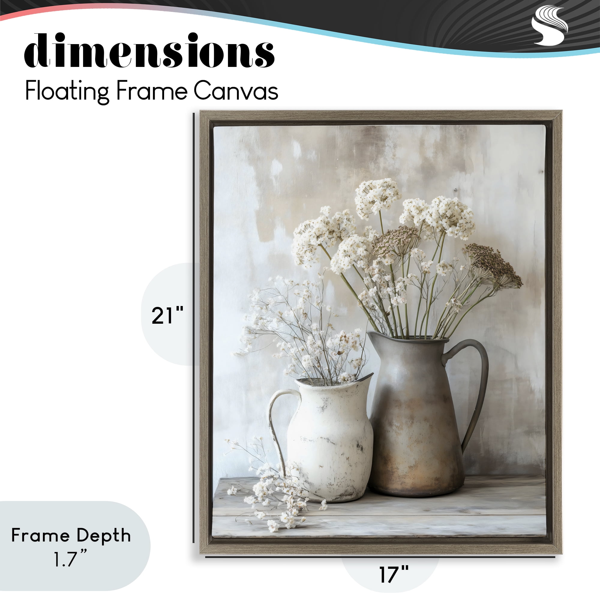 Stupell Industries Rustic Flower Arrangement in Pitchers Brown Framed Floater Canvas Wall Art, design by Creative Studio