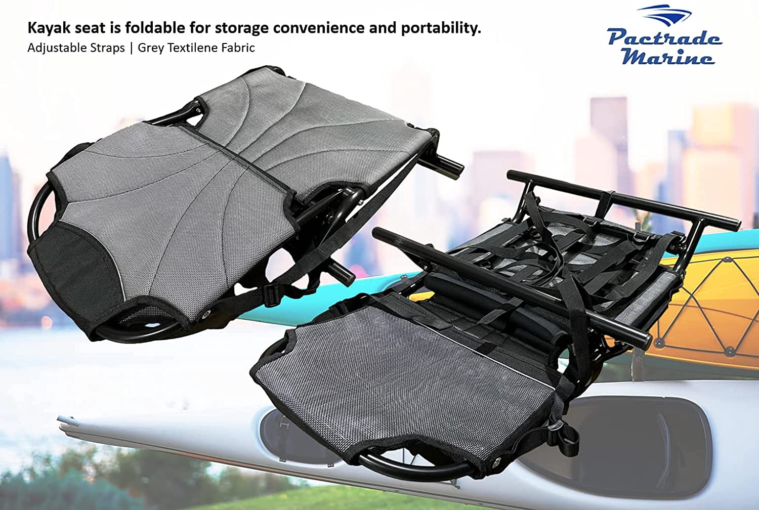 Pactrade Marine Adjustable Straps Black Gray Textilene Mesh Fabric Upright Deluxe Lightweight Kayak Seat Foldable Canoe Cushion Aluminum Frame Sit On Top Fishing Canoeing Boating Kayaking Rafting