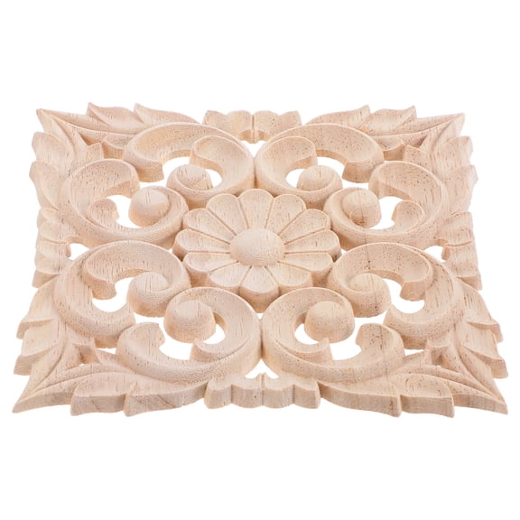 OULII Carved Wood Decals Wooden Carved Onlay Khaki Solid Wood Artistic Elegance Home Decoration 1Pack