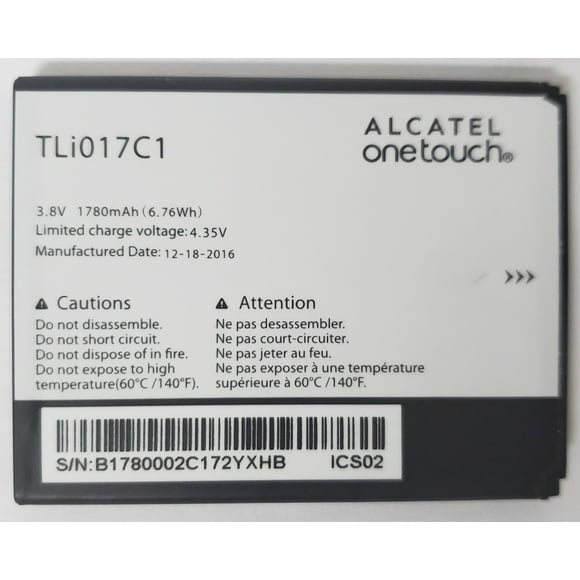 Alcatel OneTouch Cell Phone Battery TLi017C1 1ICP6/46/56 3.8V 1780mAh 6.76Wh