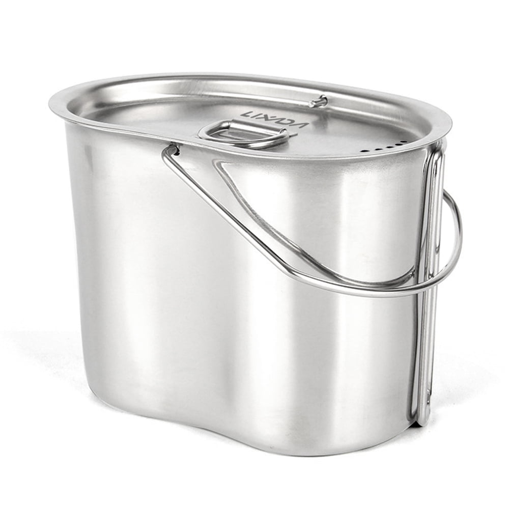 Lixada Stainless Steel Canteen Cup with Foldable Handles and Lid for