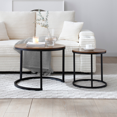 thumbnail image 4 of IVV 2-Piece Nesting Coffee Tables Set - Round Living Room Tables with Sturdy Metal Frame & MDF Top, Space-Saving Design - 23.6" & 15.7" Dia (Brown+Black), 4 of 7