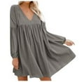 thumbnail image 6 of 2026 Womens Clothing under $5 asdoklhq Womens Plus Size Dresses,Women Long Sleeve Solid V Neck Solid Narrow Cuffs Loose Mini Dress, 6 of 6
