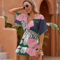 thumbnail image 2 of White Tiger Pink Floral Beach Cover Ups Women V Neck Short Sleeve Dress Coverups Beachwear, 2 of 6