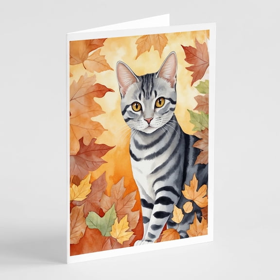 Carolines Treasures DAC7106GCA7P 5 x 7 in. American Shorthair Cat in Fall Leaves Greeting Cards - Pack of 8
