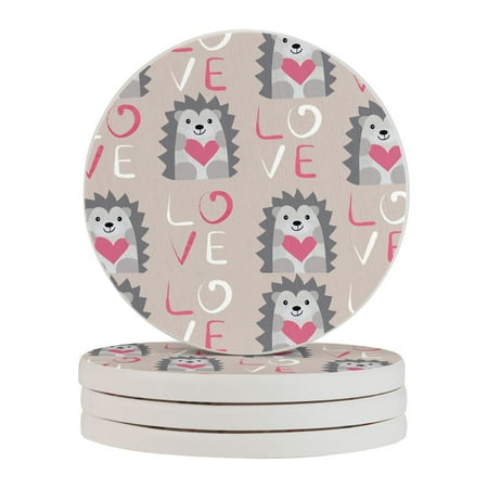 

Circular Drink Coasters Set Hedgehog With Heart Beautiful Home Decor Diatomite Heat-Resistant Diatomite Protect Table Countertop