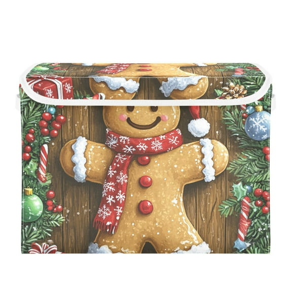 Christmas Gingerbread Man Large Storage Bins with Linen Collapsible Lid Storage Box 16.7 x 12.6 x 11.8in