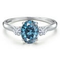 thumbnail image 3 of Gem Stone King 10K White Gold Persian Blue Moissanite and White Moissanite 3-Stone Ring for Women | 1.58 Cttw | Oval 8X6MM | Gemstone Birthstone | Size 9, 3 of 6
