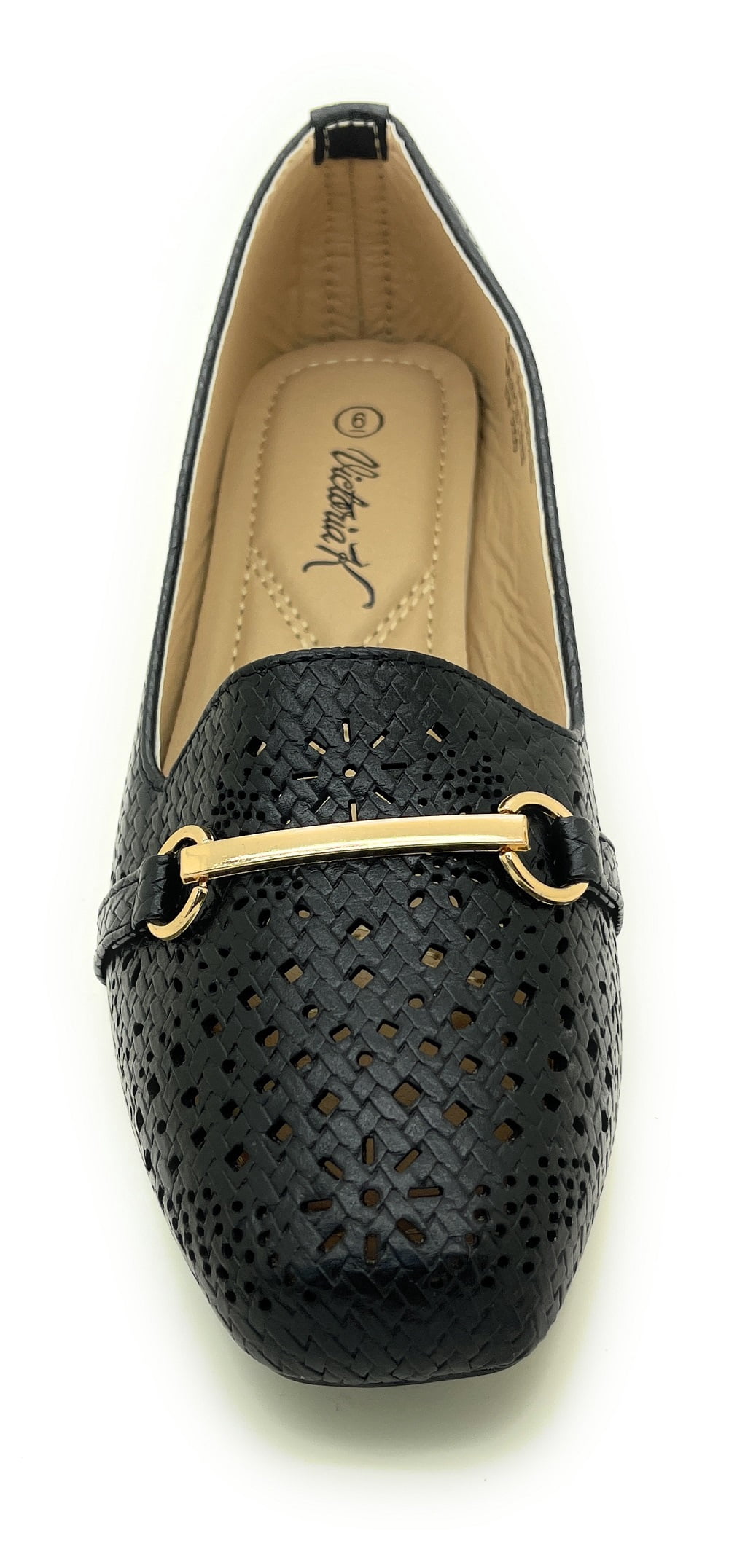 Women’s Stylish Perforated Slip-On Loafers – Lightweight Low Wedge Dress Flats with Cushioned Insole, Breathable Cutout Design, and Gold Buckle Accent – Comfortable Everyday Work or Casual Shoes