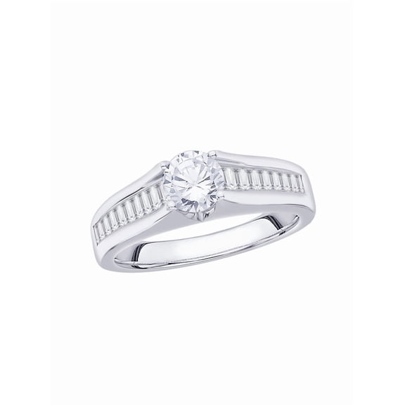 KATARINA Round and Baguette Cut Diamond Engagement Ring in 10K White Gold (1 cttw, I-J, I1-I2) (Size-10)