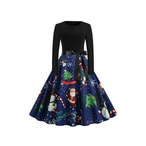 Gvmfive Women Christmas Swing Long Sleeve A-line Party Skater Dress