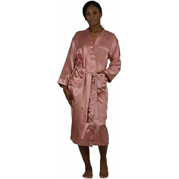 Women's Long Silky Poly Satin Robe in Variety of Colors, Sizes S-XL, Up2date Fashion Style-Gwn14