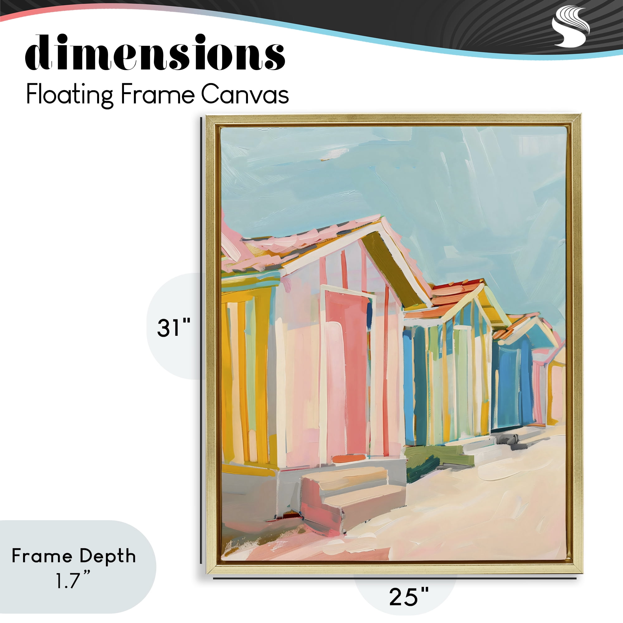 Stupell Industries Striped Beach Bungalows Gold Framed Floater Canvas Wall Art, design by The Prints Vibe