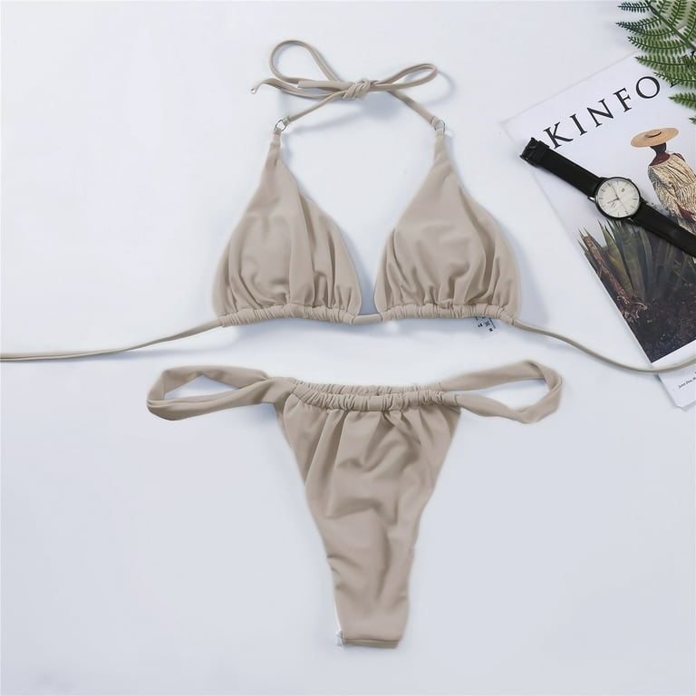HIMIWAY Women's Fashion Split High Waist Printed Bikini with Bra Pads and  No Steel Bra Swimsuit Hanging Neck Green 4XL 