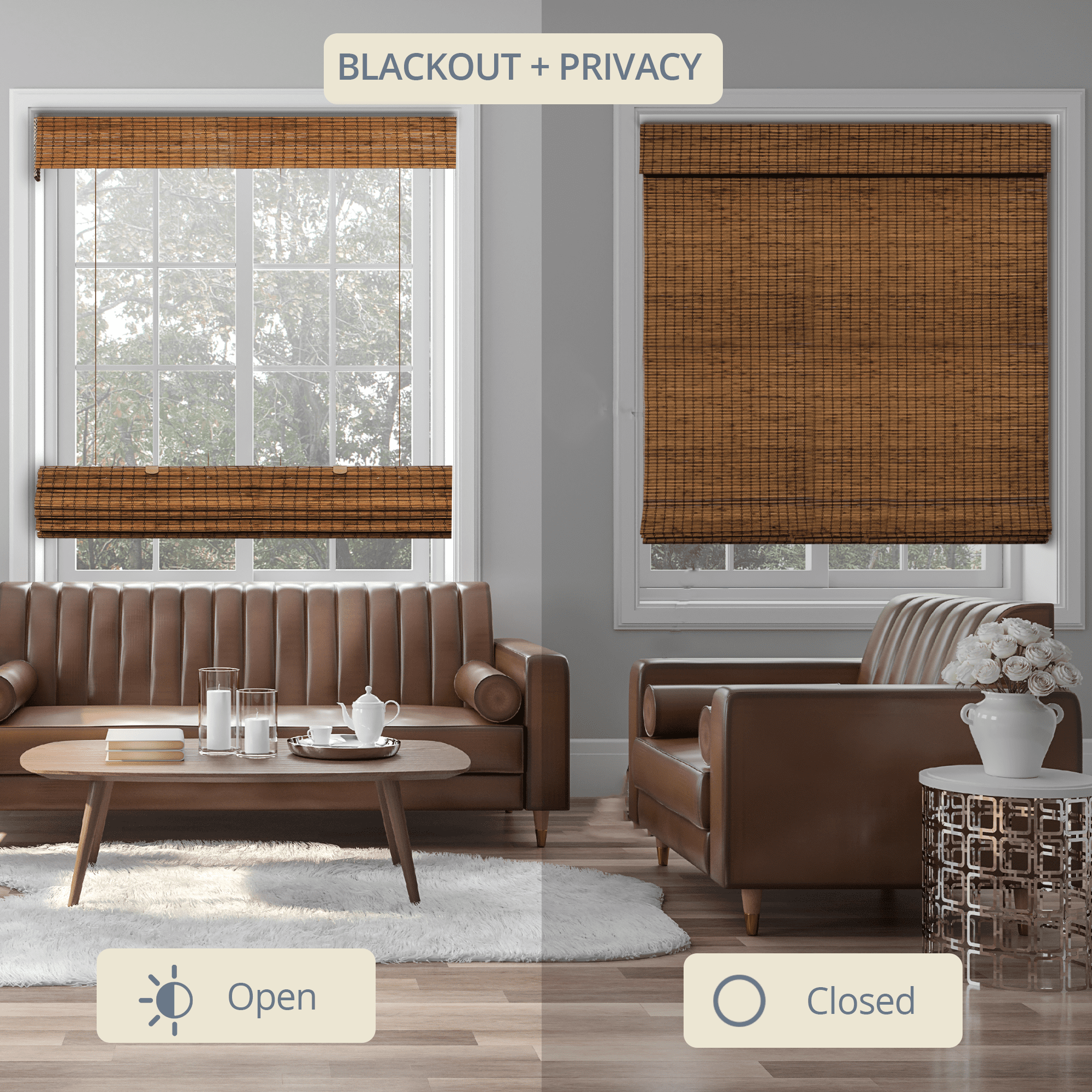 Natural Woven Top Down Bottom Up Cordless Bamboo Roman Shades for Windows, 41 in. W x 72 in. L, Frost