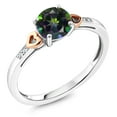 thumbnail image 2 of Gem Stone King 925 Silver and 10K Rose Gold Diamond Engagement Ring 1.30 Ct Round Green Mystic Topaz (Size 9), 2 of 6