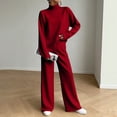 thumbnail image 2 of fheaev Two Piece Set for Women Solid Color Turtleneck Top High Waist Drawstring Wide Leg Pants Fall Winter Warm Outfit Red,XL, 2 of 7