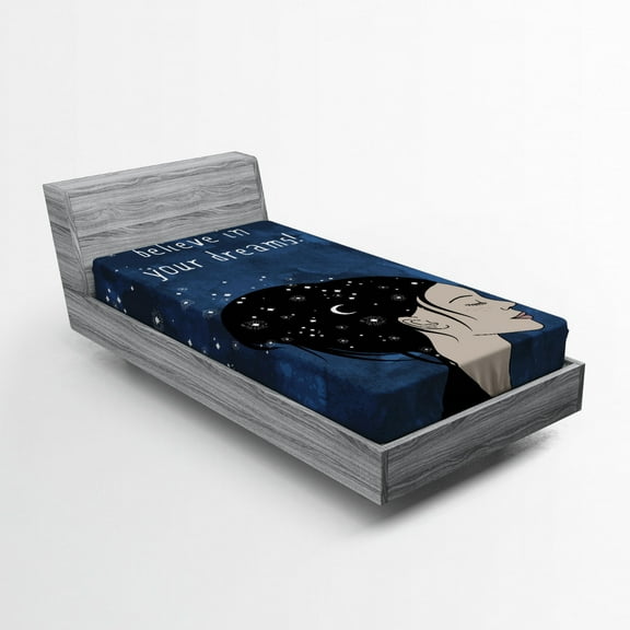 Ambesonne Wording Fitted Sheet, Dreamy Girl Words, Twin XL Size, Blue