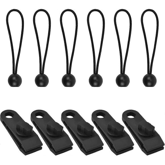 10 Pcs Tarp Clip Tent Clips, Crocodile Mouth Tarp Awnings Tarp Tent Clip, Tarp Tensioners with Ball Bungee Elastic Rope