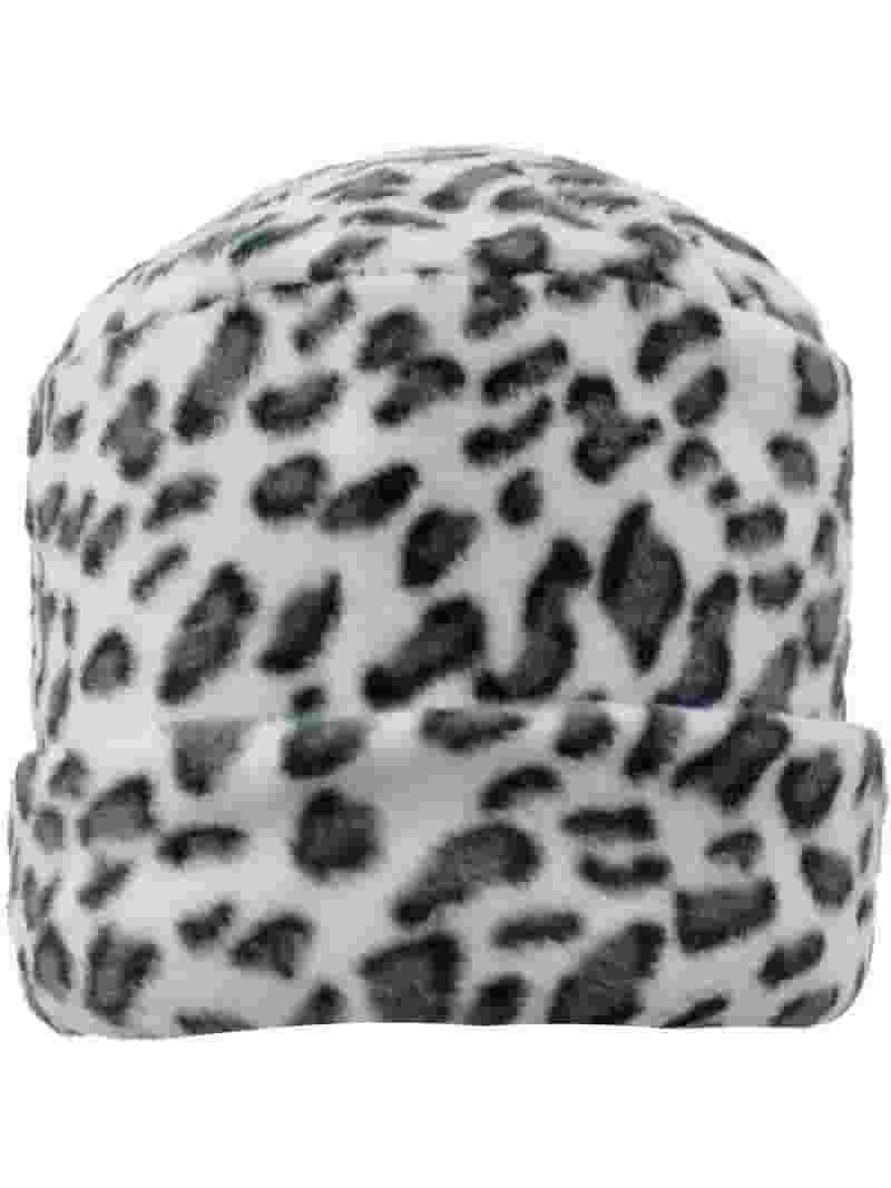 Adults' Black & White Snow Leopard Print Fleece Scarf, Hat Adults' Black & White Snow Leopard Print Fleece Scarf, Hat
