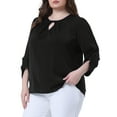 thumbnail image 4 of Agnes Orinda Women's Plus Size Wear-to-Work Pleated Blouses Crewneck Keyhole 3/4 Sleeve Tops Shirts 1X Black, 4 of 5