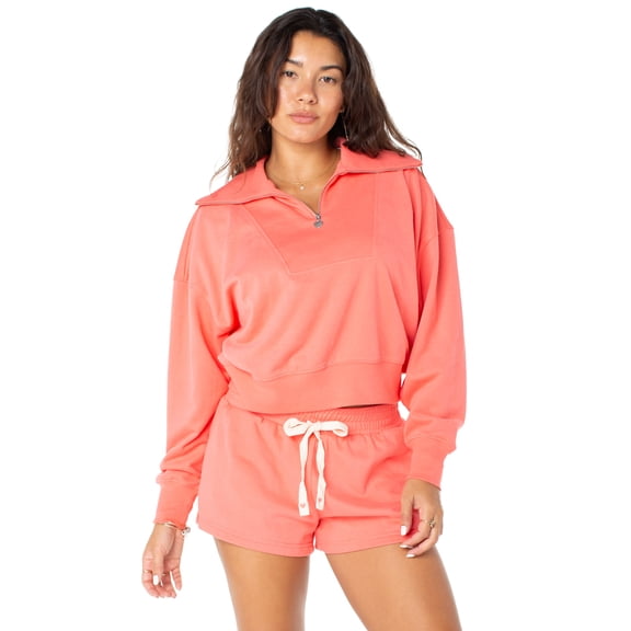 Celebrity Pink Women's and Women's Plus Quarter Zip Pullover French Terry Sweatshirt, Sizes XS-4X