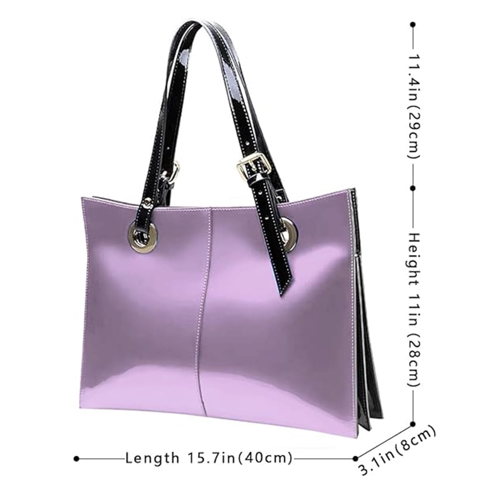 FEIMINA Patent Leather Shoulder Bag For Women,Designer Handbags Luxury Women,Genuine Shiny,Large Leather Bag, Large Capacity Purse Tote Bag,Light Purple Purse