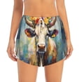 thumbnail image 2 of Balery Oil Painting Flower Cow Pantalones cortos deportivos para mujer con forro y dos bolsillos, elásticos, para entrenamiento, gimnasio, yoga-Medium, 2 of 7