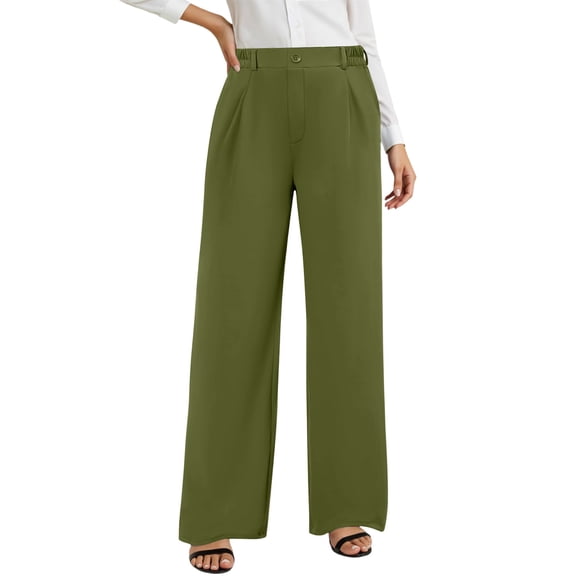 Women's High Waisted Wide Leg Pants Casual Elastic Back Pants With Buttons And Pleated Front