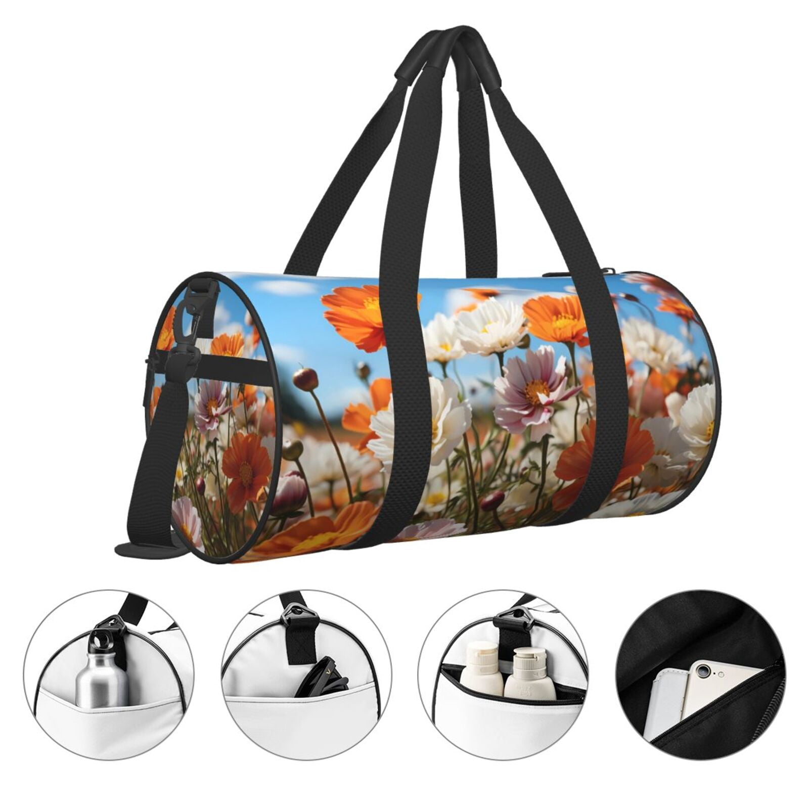 Vsdgher Vibrant Field Of Blossoms 45L Foldable Duffel Bag, Sports Gym Bag,Overnight Bag, Portable Weekender Bag for Airplanes