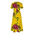 thumbnail image 4 of Puntoco Vestido Midi De Moda Para Mujer Vestido Retro Con Estampado De Flores En Capas Con Doble Bolsillo Y Manga Corta Con Cuello Redondo Amarillo S,Regalos Para Mujer Joven, 4 of 4