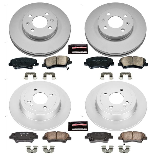 PowerStop Front and Rear Geomet Coated Brake Rotor and Pad Kit Fits: HYUNDAI KIA Select Models CRK6509