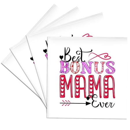 3drose Best Bonus Mama Ever Text Typography Art. Mothers Day Gift Card Set of 4 Ceramic Tile Coasters
