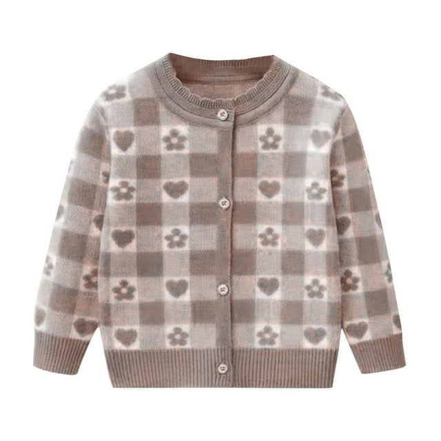 Penkiiy Girl's Colorblock Floral Print V Neck Button Down Cardigans Long Sleeve Cute Tops 1 Years Brown